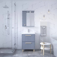 Шкаф зеркальный Бэль 600 прав (1 дверь) со светом голубой текстурный матовый GOLDEN FOX															