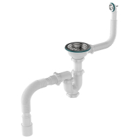 Сифон 3 1/2*40 прямоточный с ревизией, с переливом, круглый с гофрой 40*40/50 Aquant UB0139 1/20