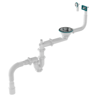 Сифон 3 1/2*40 со смещением, прямоточный с ревизией, мет.решетка, с прямоуг/круг переливом, 40*40/50 Aquant UB0270 1/18