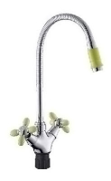 Смеситель д/кухни с 2-мя рукоятками с выс.гибким изливом цв.нак. и руч.зеленый Радуга 5870714 АНТЕЙ 1/10
