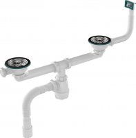 Сифон 3 1/2*40 двойной, с переливом гибким, прямоуг. с гофрой 40*40/50 Aquant D0148 1/12