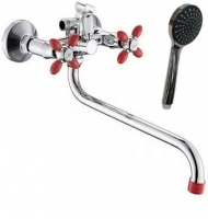 Смеситель д/ванны с 2-мя рукоятками с изливом S-30см, с цвет.након и ручк. красный Радуга 2270715 АНТЕЙ 1/10