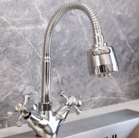 Смеситель д/кухни с 2-мя рукоятками с выс.гибким изливом, 2-х реж. аэратор креп.гайка Луч 587064 АНТЕЙ 1/10