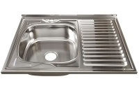 Мойка нерж.сталь накладная 0,6мм 800*600 лев вып. 3 1/2 с сифоном гл.16см 