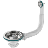 Перелив д/мойки гибкий 3 1/2 круглый нерж. чаша/пласт болт, вертикальный Aquant АNV320-40 1/40