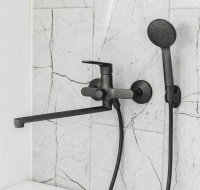 Смеситель д/ванны шар. с изливом L-30см, с перекл. душа серый матовый Базальт 313535 d25 АНТЕЙ® 1/10