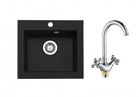 Мойка FG 48*44 404 антрацит (черный) кварц +смеситель
