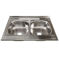 Мойка нерж.сталь накладная 0,6мм 800*600 2-х чашевая, вып. 3 1/2 с сифоном гл.18см 