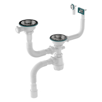 Сифон 3 1/2х40 для двойных разноур. моек, мет.решетка, с прямоугольно-круглым переливом, 40х40/50 Aquant  D0130 / 12