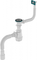Сифон 1 1/2*40 с переливом гибким, прямоуг. с гофрой 40*40/50 Aquant B0165 1/25