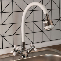 Смеситель д/кухни с 2-мя рукоятками, с силиконовым изливом, креп.гайка, белый Радуга 5770717 АНТЕЙ 1/10 