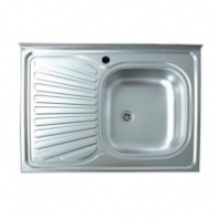 Мойка нерж.сталь накладная 0,6мм 800*500 прав. вып.3 1/2 с сифоном 16 глянцевая (10)