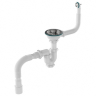 Сифон 3 1/2*40 прямоточный с ревизией, с переливом, круглый с гофрой 40*40/50 Aquant UB0139 1/20