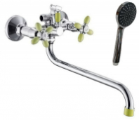 Смеситель д/ванны с 2-мя рукоятками с изливом S-30см, с цвет.након.и ручк. зеленый Радуга 2270714 АНТЕЙ 1/10