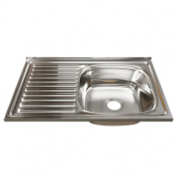 Мойка накладная 0,8мм 800*500мм. R гл.18см. вып. 3 1/2 глянцевая, с сифоном (10)