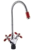 Смеситель д/кухни с 2-мя рукоятками с выс.гибким изливом цв.нак. и руч.красный Радуга 5870715 АНТЕЙ 1/10