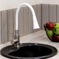 Смеситель д/кухни шар. с силиконовым изливом Мармелад белый 572571 нерж.сталь АНТЕЙ 1/10