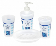 Набор аксессуаров для ванной (дозатор, мыльница, стакан, стакан д/зуб. щ) Delphinium "Океан" пластик Набор аксессуаров для ванной (дозатор, мыльница, стакан, стакан д/зуб. щ) Delphinium "Океан" пластик