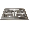 Мойка нерж.сталь накладная 0,6мм 800*600 2-х чашевая, вып. 3 1/2 с сифоном гл.18см 