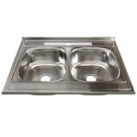 Мойка нерж.сталь накладная 0,6мм 800*600 2-х чашевая, вып. 3 1/2 с сифоном гл.18см 