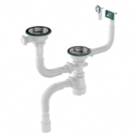 Сифон 3 1/2х40 для двойных разноур. моек, мет.решетка, с прямоугольно-круглым переливом, 40х40/50 Aquant  D0130 / 12