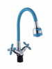 Смеситель д/кухни с 2-мя рукоятками, с силиконовым изливом, креп.гайка, голубой Радуга 5770713 АНТЕЙ® 1/10 