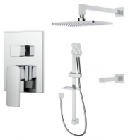 Встраиваемая система д/душа Эксмур 10166 латунь GOLDEN FOX (декор.планка, маховик, излив, тропич и ручная лейка, стойка и система смеш.) 1/4