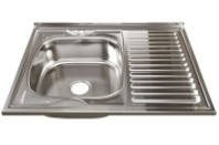 Мойка нерж.сталь накладная 0,6мм 800*600 лев вып. 3 1/2 с сифоном гл.16см 